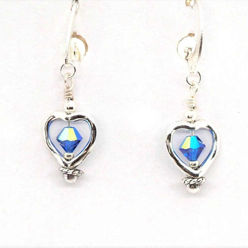 Silver Blue Heart Earrings